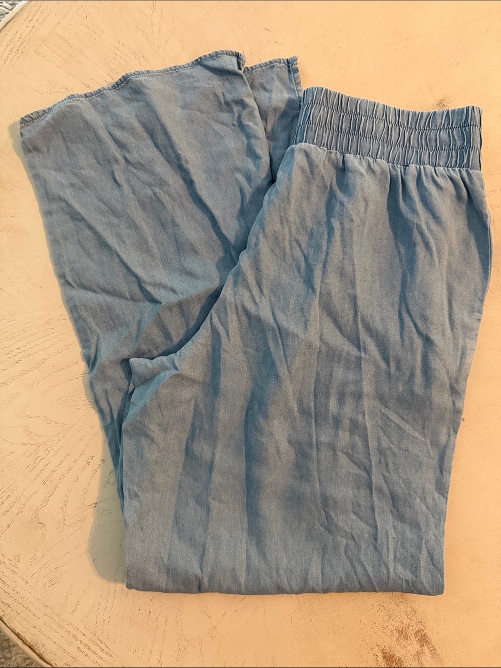 Calvin Klein Chambray Blue Buttery Soft Lyocell Elastic Smocked Waist Pants S